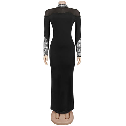 Elegant High Neck Long Sleeve Fitted Dress | Tajstylo