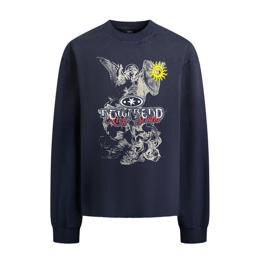 Woman wearing Printed Long Sleeve T-Shirt in a casual setting