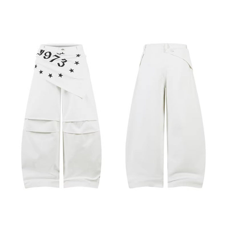 Woman wearing Loose Wide Leg Drop-Crotch Pants in urban setting