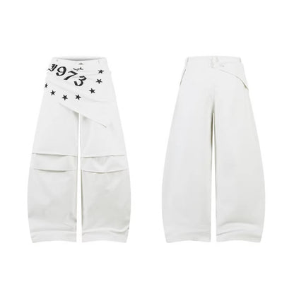 Woman wearing Loose Wide Leg Drop-Crotch Pants in urban setting