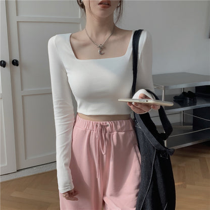 Slim Fit Long Sleeve Square Neck Top | Tajstylo