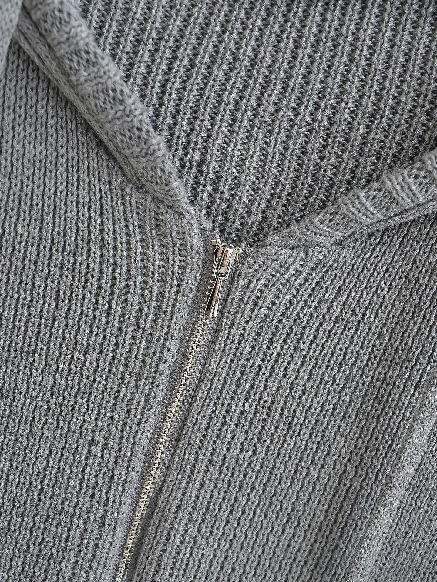 Zipper Hooded Cardigan Sweater | Tajstylo
