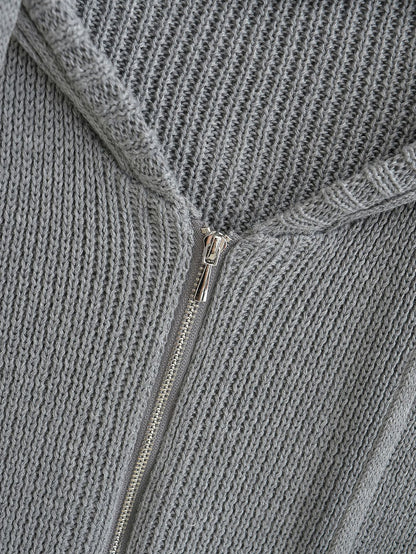 Zipper Hooded Cardigan Sweater | Tajstylo