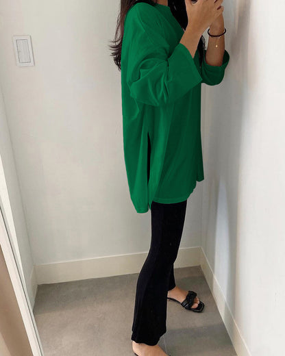 Loose Fit Long Sleeve Slit T-Shirt | Tajstylo