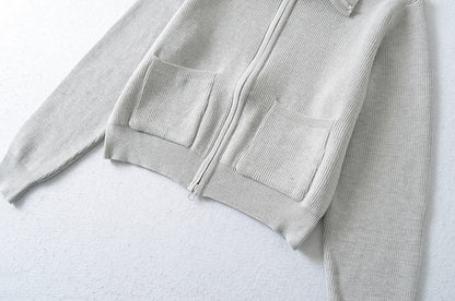 Zipper Lapel Long Sleeve Pocket Top | Tajstylo