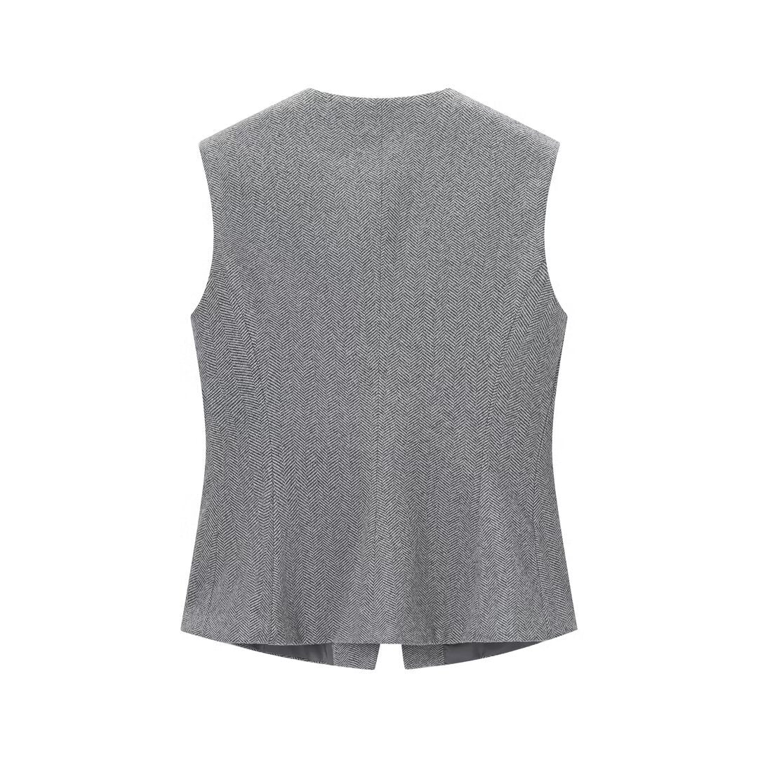 Woman wearing Herringbone A-Line Vest and Flared Leggings Set in a casual setting