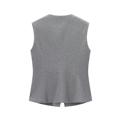 Woman wearing Herringbone A-Line Vest and Flared Leggings Set in a casual setting