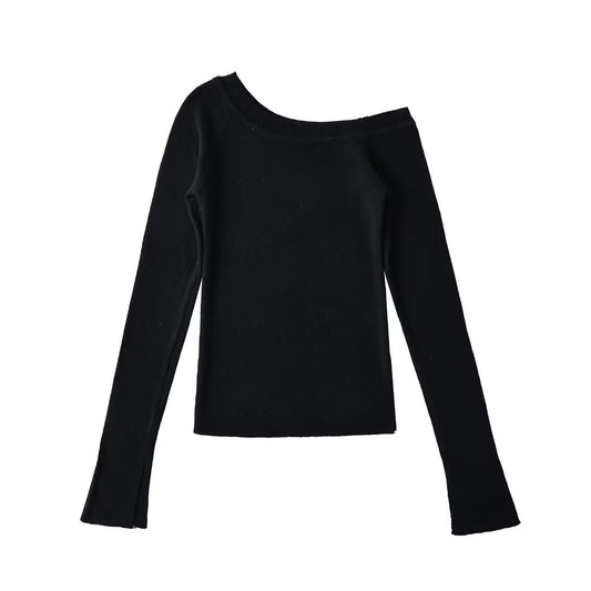 Woman wearing Slant Neck Long Sleeve Top in a casual setting