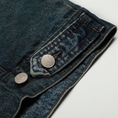 Distressed Denim Jacket with Flip Collar | Tajstylo