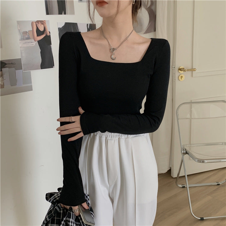Slim Fit Long Sleeve Square Neck Top | Tajstylo