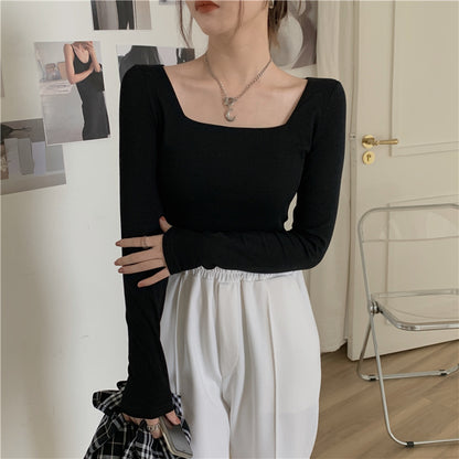 Slim Fit Long Sleeve Square Neck Top | Tajstylo