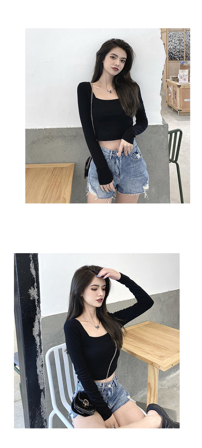 Slim Fit Round Neck Long Sleeve Basic T-Shirt | Tajstylo