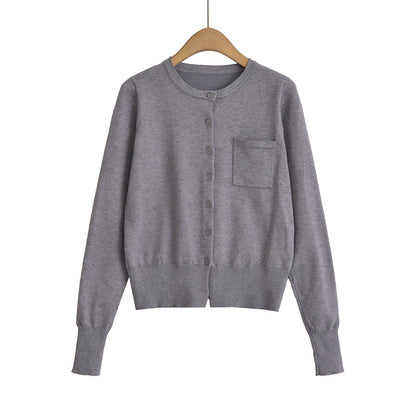 Round Neck Long Sleeve Shirt with Pocket | Tajstylo