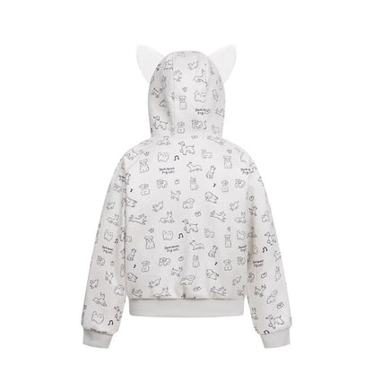 Woman wearing Cartoon Dog Hooded Fleece Coat in a winter setting