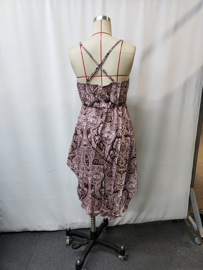 Brown Western Retro Festival Print Midi Dress | Tajstylo