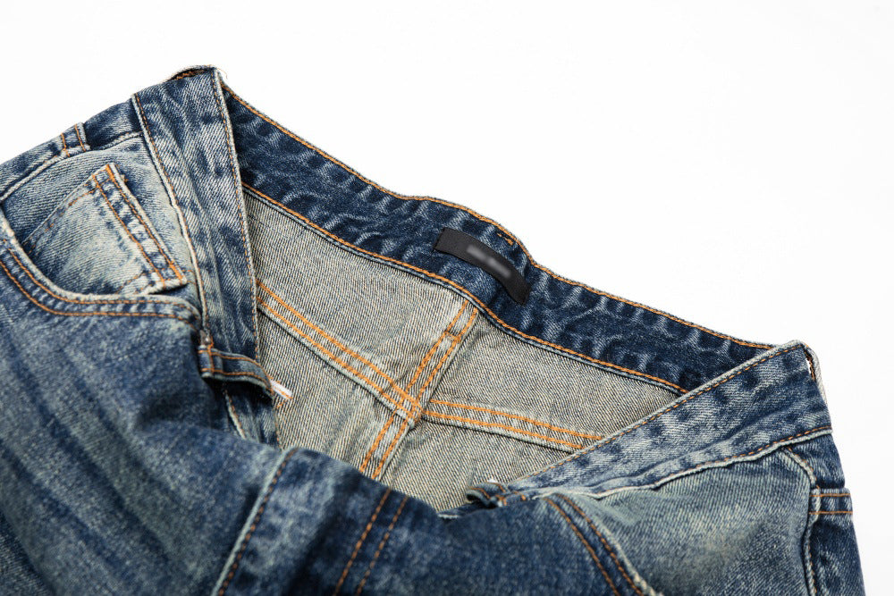 Washed Blue Straight Leg Denim Pants | Tajstylo