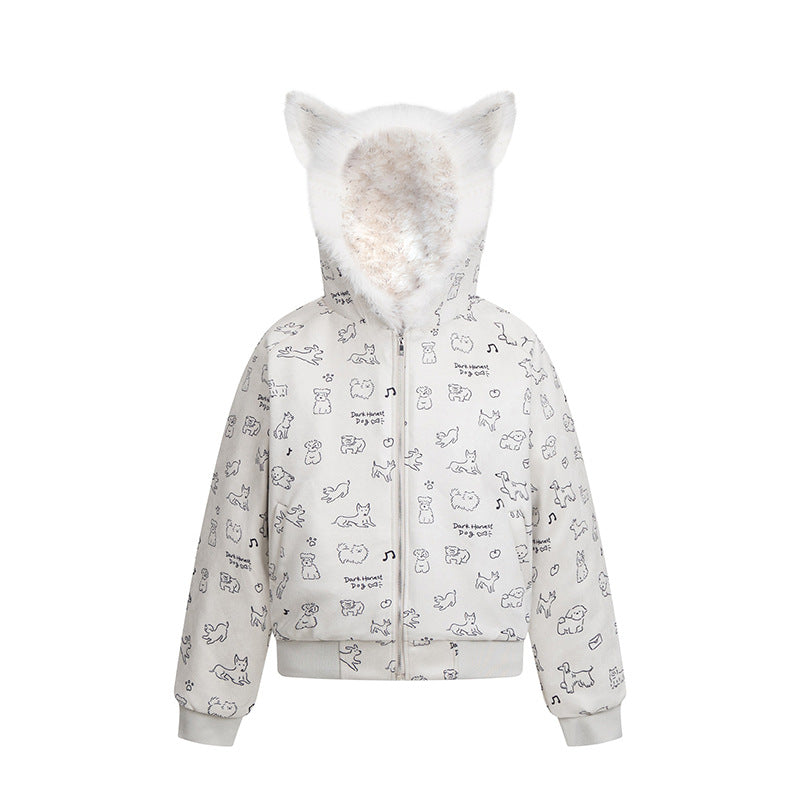 Cartoon Dog Hooded Fleece Coat | Tajstylo