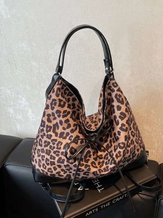 Women's Leopard Print PU Lace-Up Dual Purpose Crossbody Shoulder Bag – Front View | TajStylo