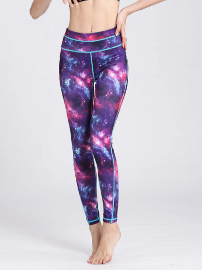 Woman wearing Printed Active High Waist Leggings in a stylish gym setting