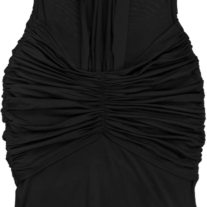 Sheer Mesh Halter Tie-Back Bodycon Dress | Tajstylo