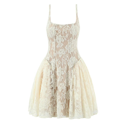 Woman wearing Light Luxury Lace Camisole Dress in a chic setting