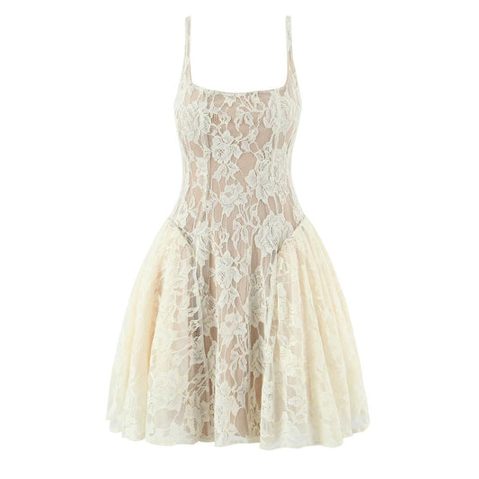 Woman wearing Light Luxury Lace Camisole Dress in a chic setting