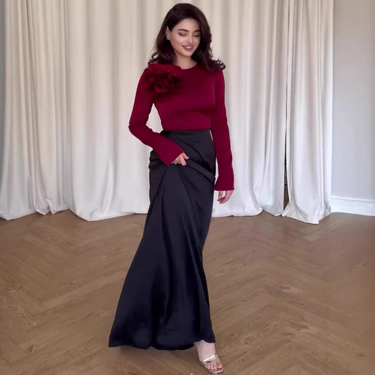 Floral Satin Fitted Long Dress | Tajstylo
