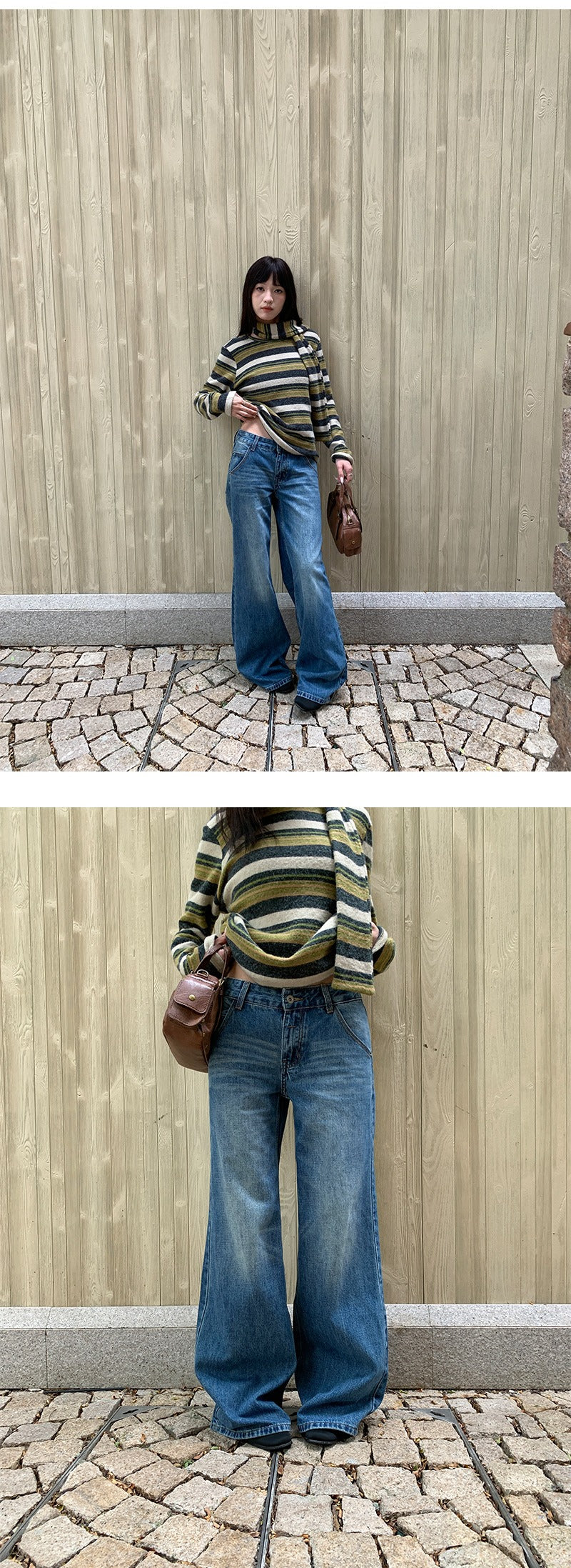 Woman wearing Chic Straight Leg Jeans in a casual setting