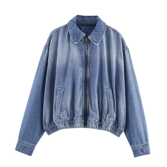 Vintage Denim Zipper Jacket | Tajstylo