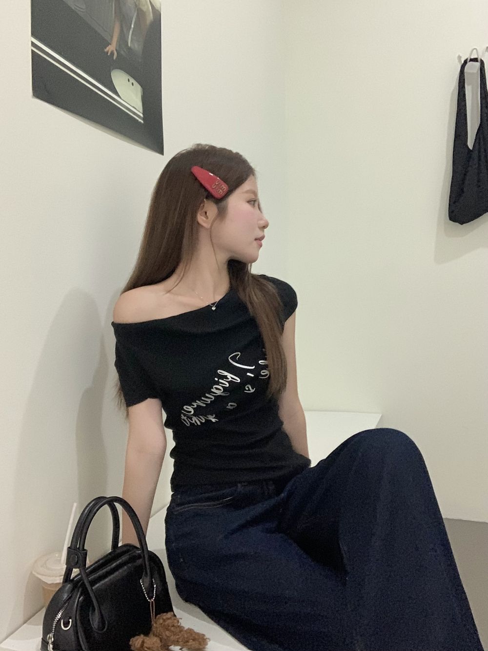 One Shoulder Fitted Crop Top with Letter Print | Tajstylo