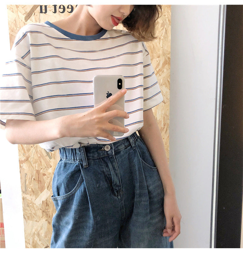 Academy Style Loose Fit Striped T-Shirt | Tajstylo