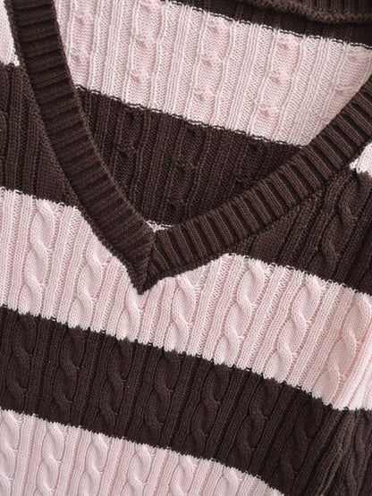 Slim Fit V-Neck Striped Sweater | Tajstylo