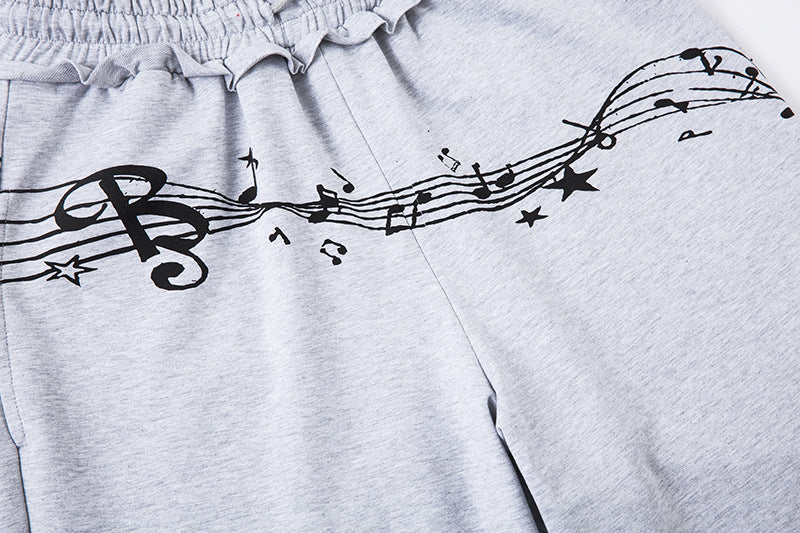 Double Waistband Music Note Graffiti Wide Leg Pants | Tajstylo