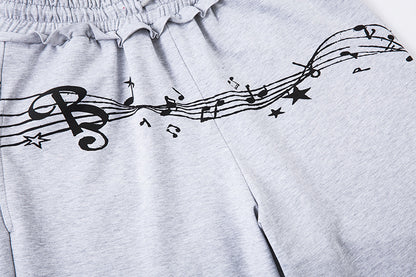 Double Waistband Music Note Graffiti Wide Leg Pants | Tajstylo