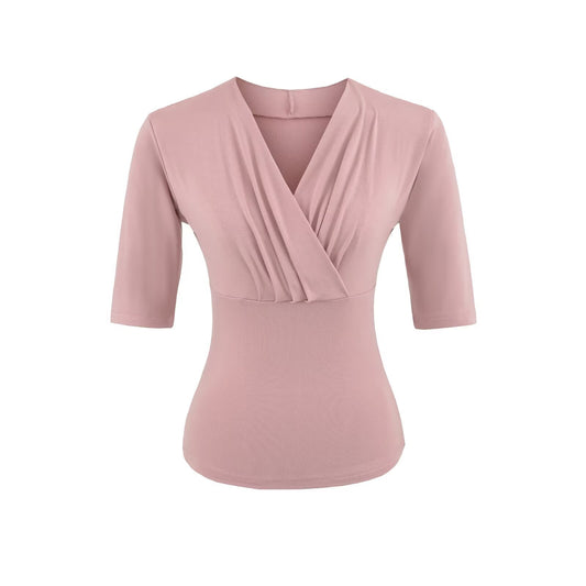 V-Neck Mid-Length Sleeve Top | Tajstylo