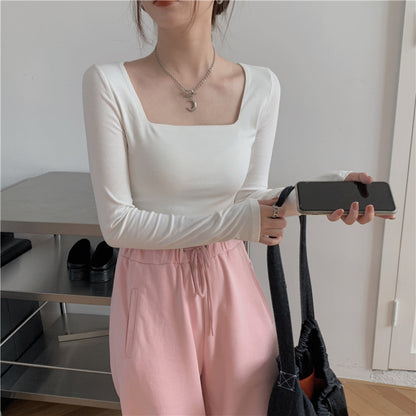 Slim Fit Long Sleeve Square Neck Top | Tajstylo