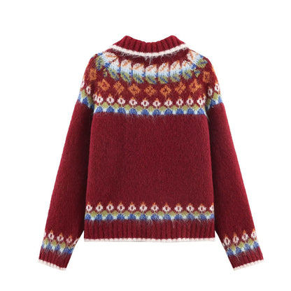 Jacquard Double Pull Knitted Cardigan Jacket | Tajstylo