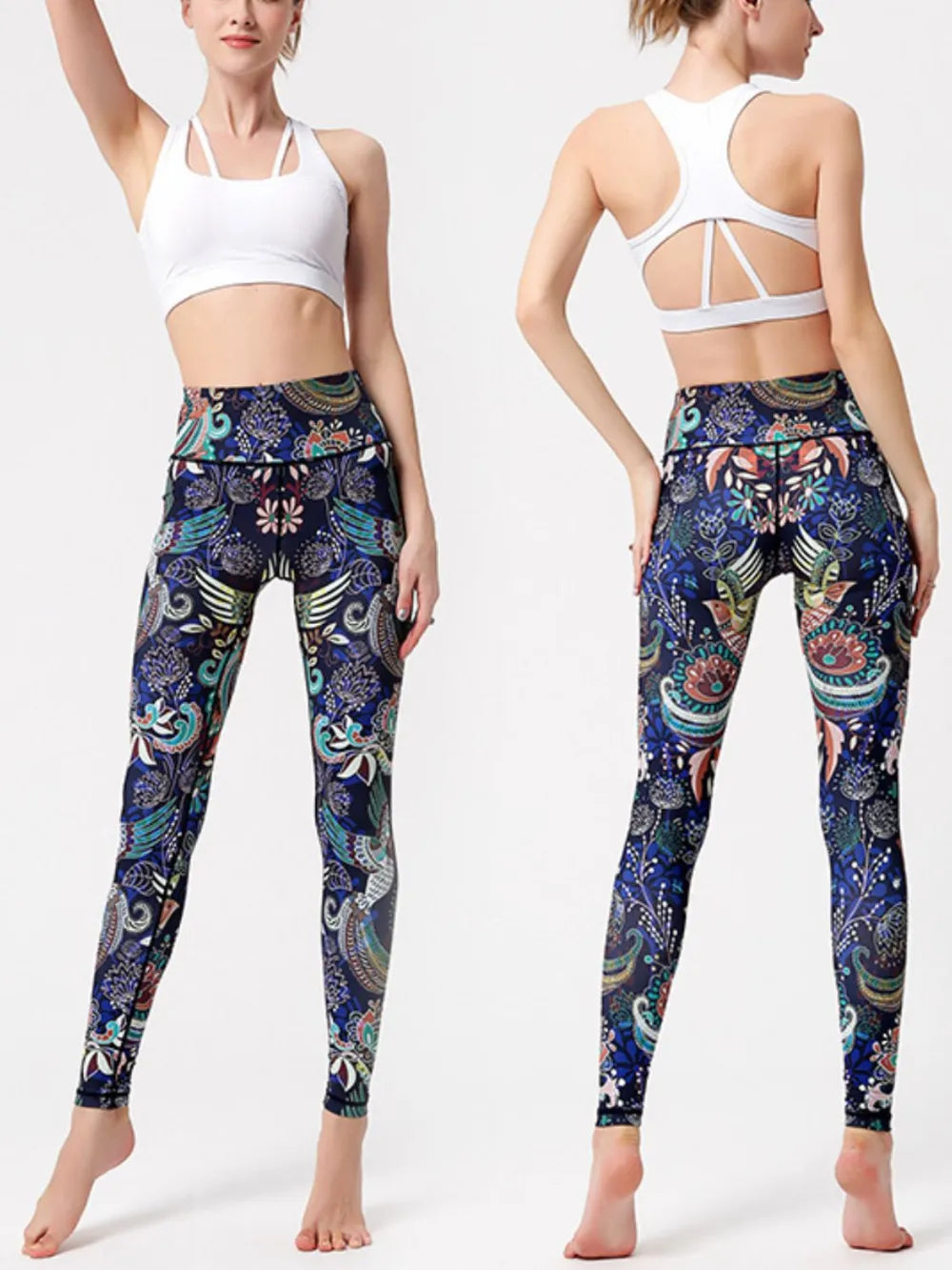 Woman wearing Printed High Waist Active Leggings in an active setting