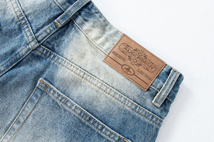 Vintage Distressed Straight Leg Denim Pants | Tajstylo