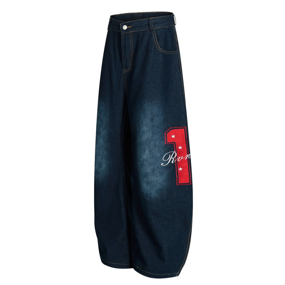 Five Pointed Star Embroidered Denim Cargo Pants | Tajstylo