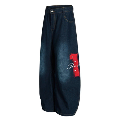 Five Pointed Star Embroidered Denim Cargo Pants | Tajstylo