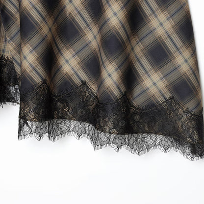 Commuter Plaid Lace Skirt | Tajstylo