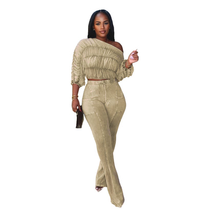 Flattering Two Piece Set with Crop Top and Flared Pants | Tajstylo