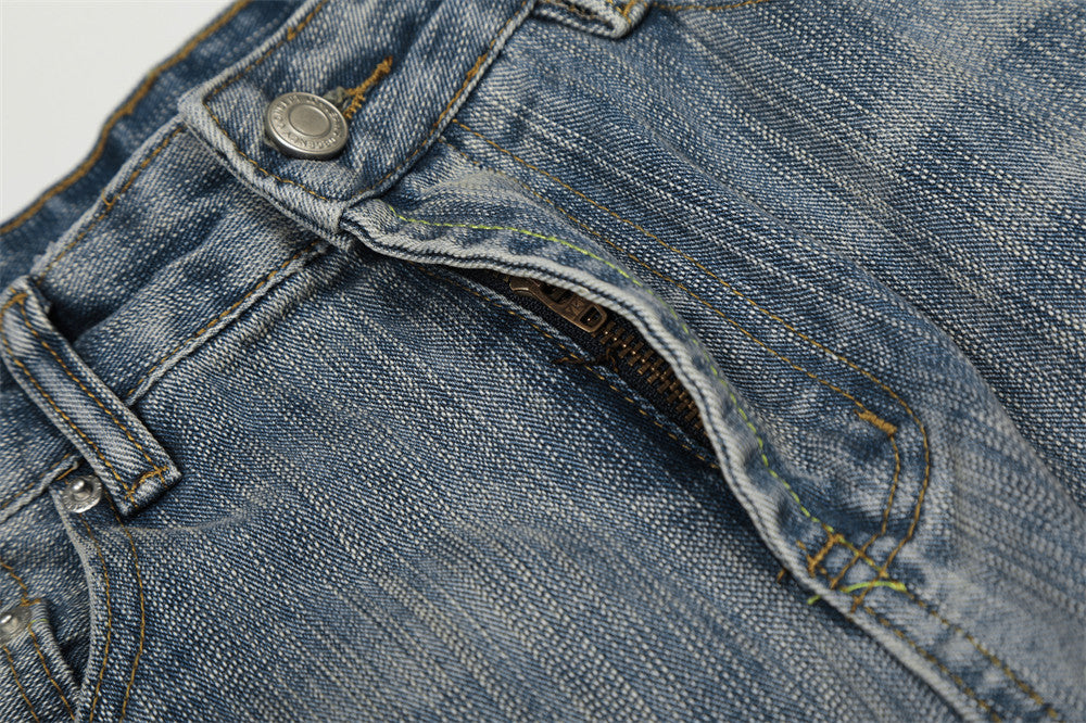Washed White Denim Straight Leg Pants | Tajstylo