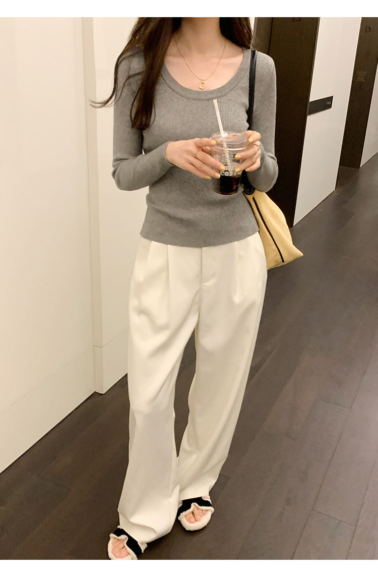 U Neck Long Sleeve Pullover Top | Tajstylo