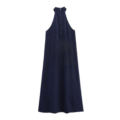 Halter Neck Denim Dress | Tajstylo