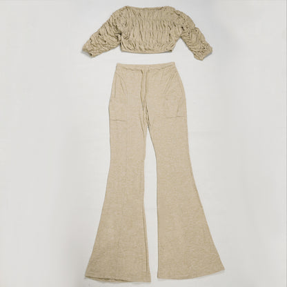 Flattering Two Piece Set with Crop Top and Flared Pants | Tajstylo