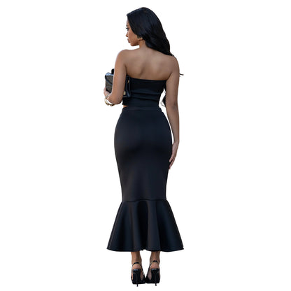 Strapless Lace Trim Top and Bodycon Skirt Set | Tajstylo