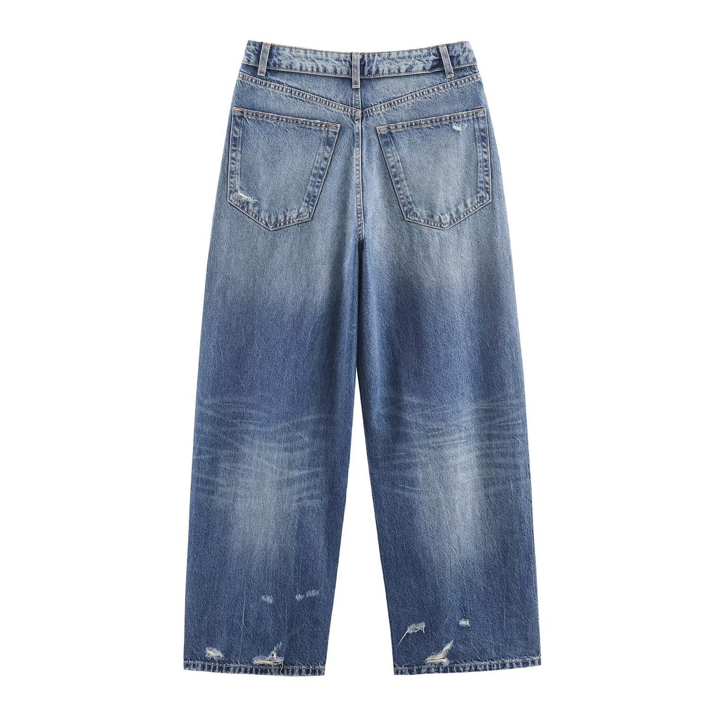 Mid Waist Ripped Straight Leg Jeans | Tajstylo
