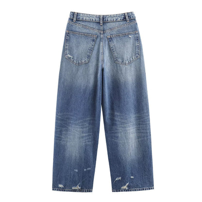 Mid Waist Ripped Straight Leg Jeans | Tajstylo